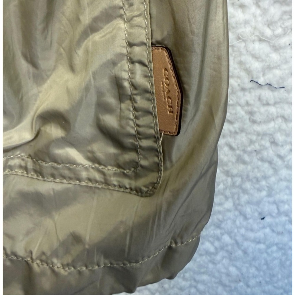Coach Rain Coat Womens Large Beige Mid Length Zip Jacket Drawstring Pockets - Picture 5 of 10